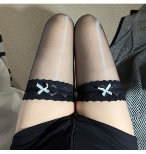 FEE ET MOI - Lace Butterfly Silky Gloss Thigh Highs Stocking (Black)